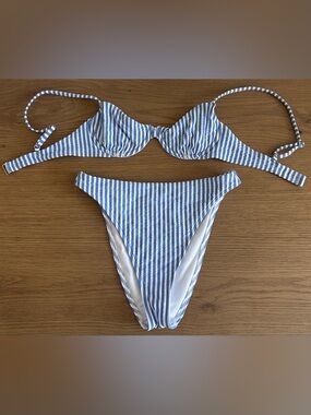 Abercrombie & Fitch Striped Blue and White Underwire Bikini Set